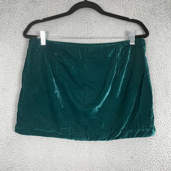 Free People Annalise Velvet Skirt Womens 10 Green Deep Teal Mini Jewel Tone NYE - Picture 3 of 9